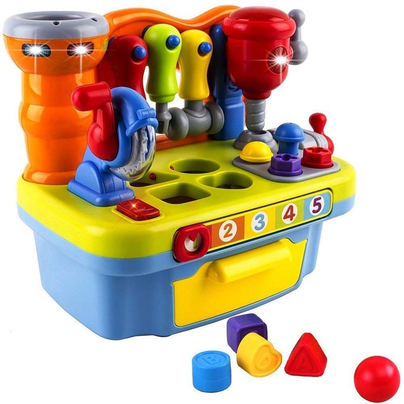 Yiosion Musical Learning Tool Workbench Work Bench Toy Activity Center for Kids with Shape Sorter - Image 1